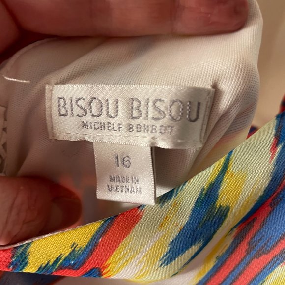 🔥 Bisou Bisou | White/Blue/Orange Abstract Chiffon Cold Shoulder Dress 16 - Picture 4 of 5